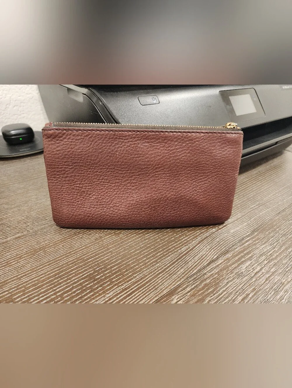 Fossil Pebbled Leather Zip Wallet - Chocolate Brown